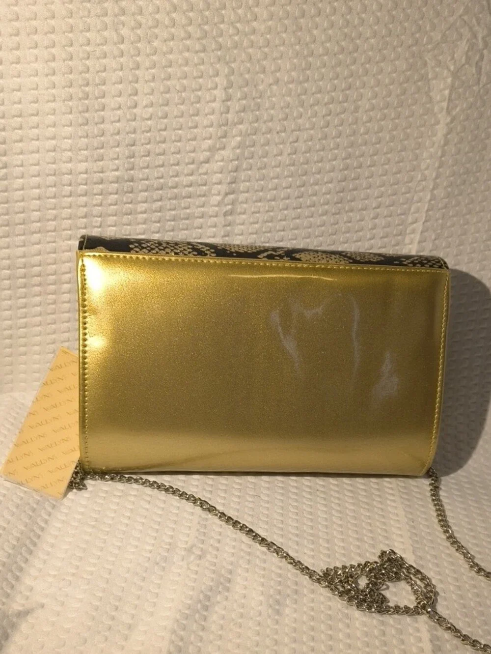 WALLYN'S Metallic Gold & Snake Print Envelope Convertible Bag. & Dustbag